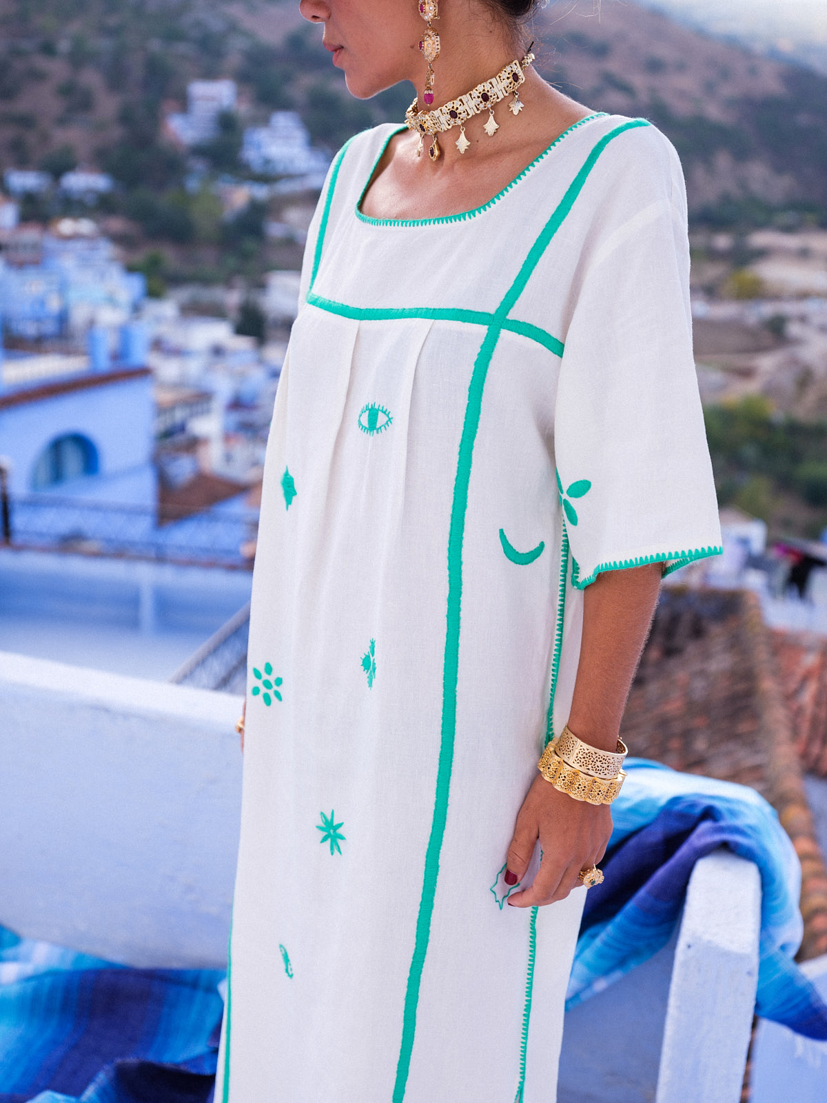 Dihya Embroidered Linen Dress