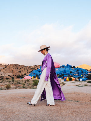 The Lion’s Head Satin Violet Kaftan Dress