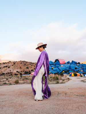 The Lion’s Head Satin Violet Kaftan Dress