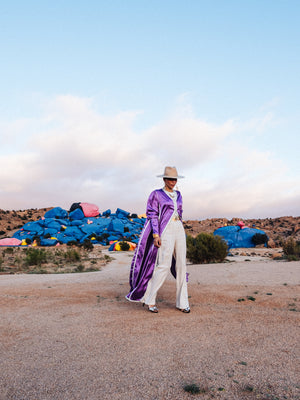 The Lion’s Head Satin Violet Kaftan Dress