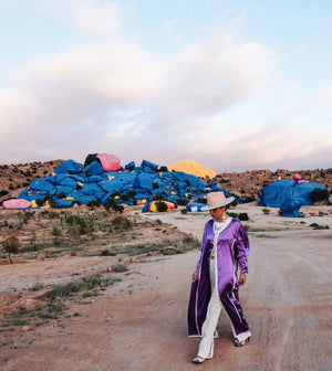 The Lion’s Head Satin Violet Kaftan Dress