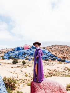 La Kasbah Violet Satin Kaftan Dress