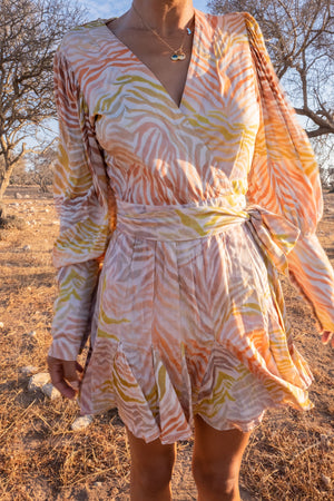 Ijoukak Zebra-Print Cotton-Blend Wrap Mini Dress