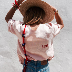 Tafrara Linen Embroidered Pink TShirt