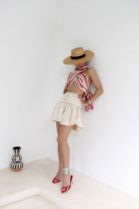 Discover The Central Market Beige Silk-Satin Fluted Skirt