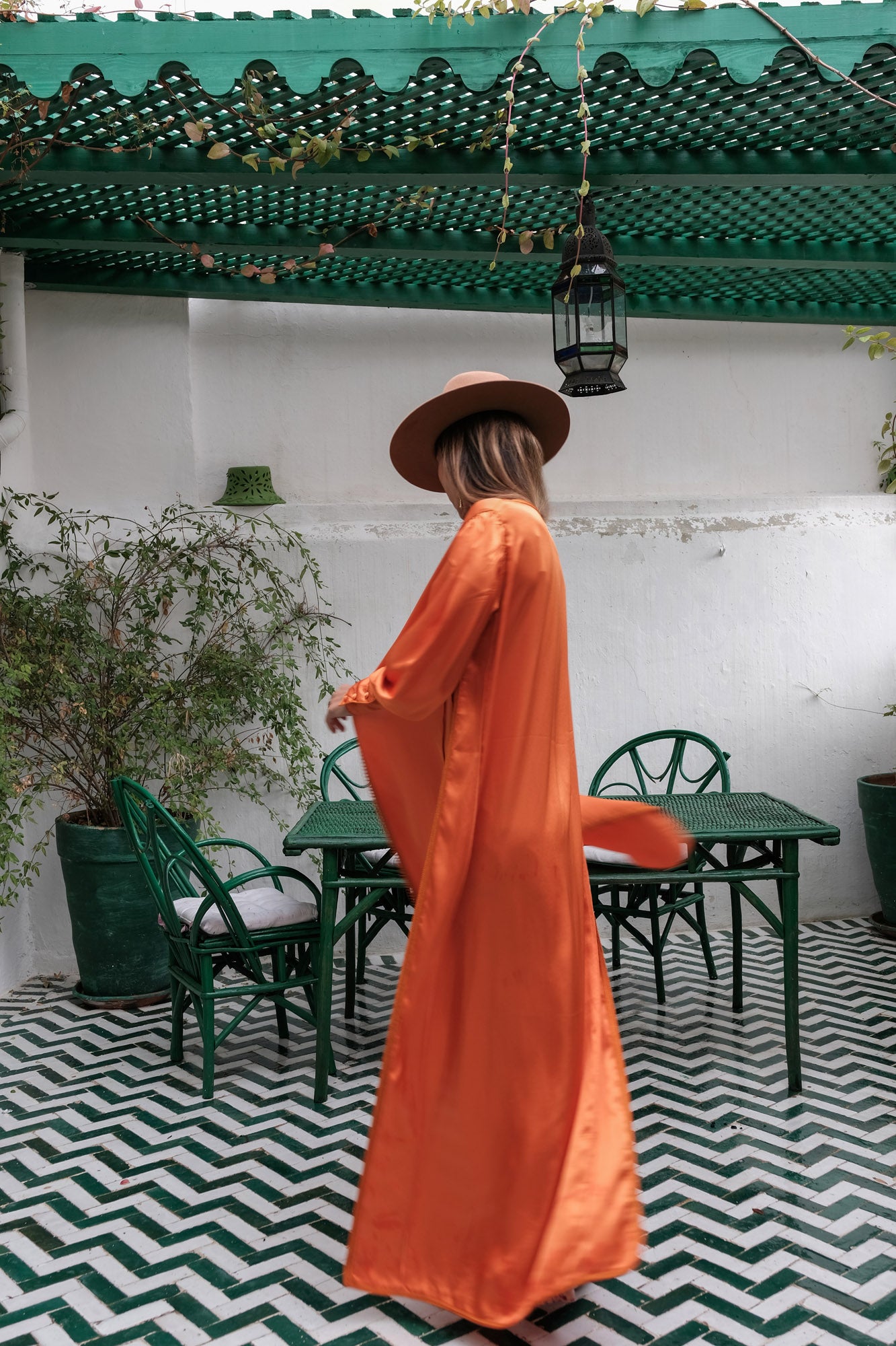 Lemoune Orange Crepe-Silk Kaftan Dress