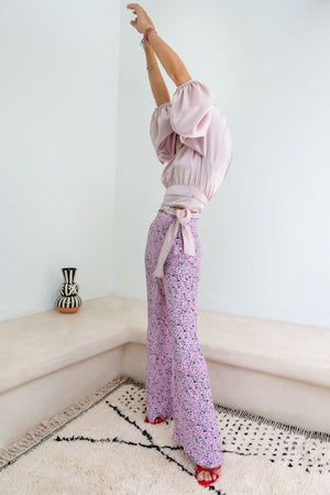Get Lost in the Old Medina Pink Pastel Open-Back Silk-Satin Wrap Blouse