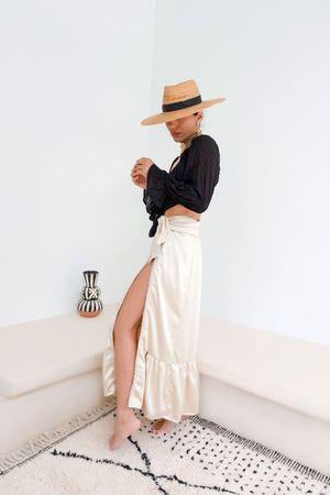 Casablanca Beige Silk-Satin Wrap Maxi Skirt