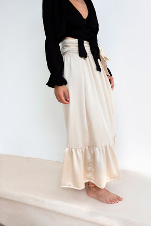 Casablanca Beige Silk-Satin Wrap Maxi Skirt