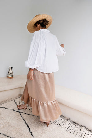 Walk in Arab League Park Brown Silk-Satin Wrap Maxi Skirt