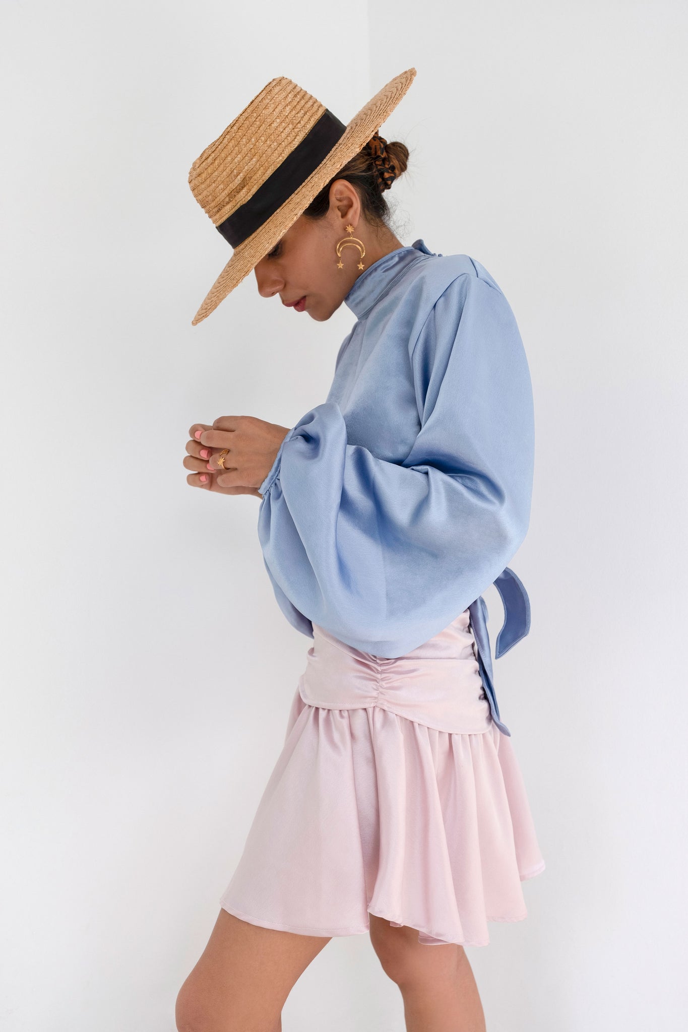Lunch at la Sqala Pink Pastel Silk-Satin Fluted Skirt
