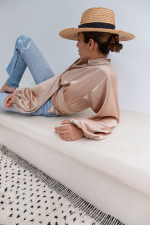 Hammam Brown Open-Back Silk-Satin Wrap Blouse